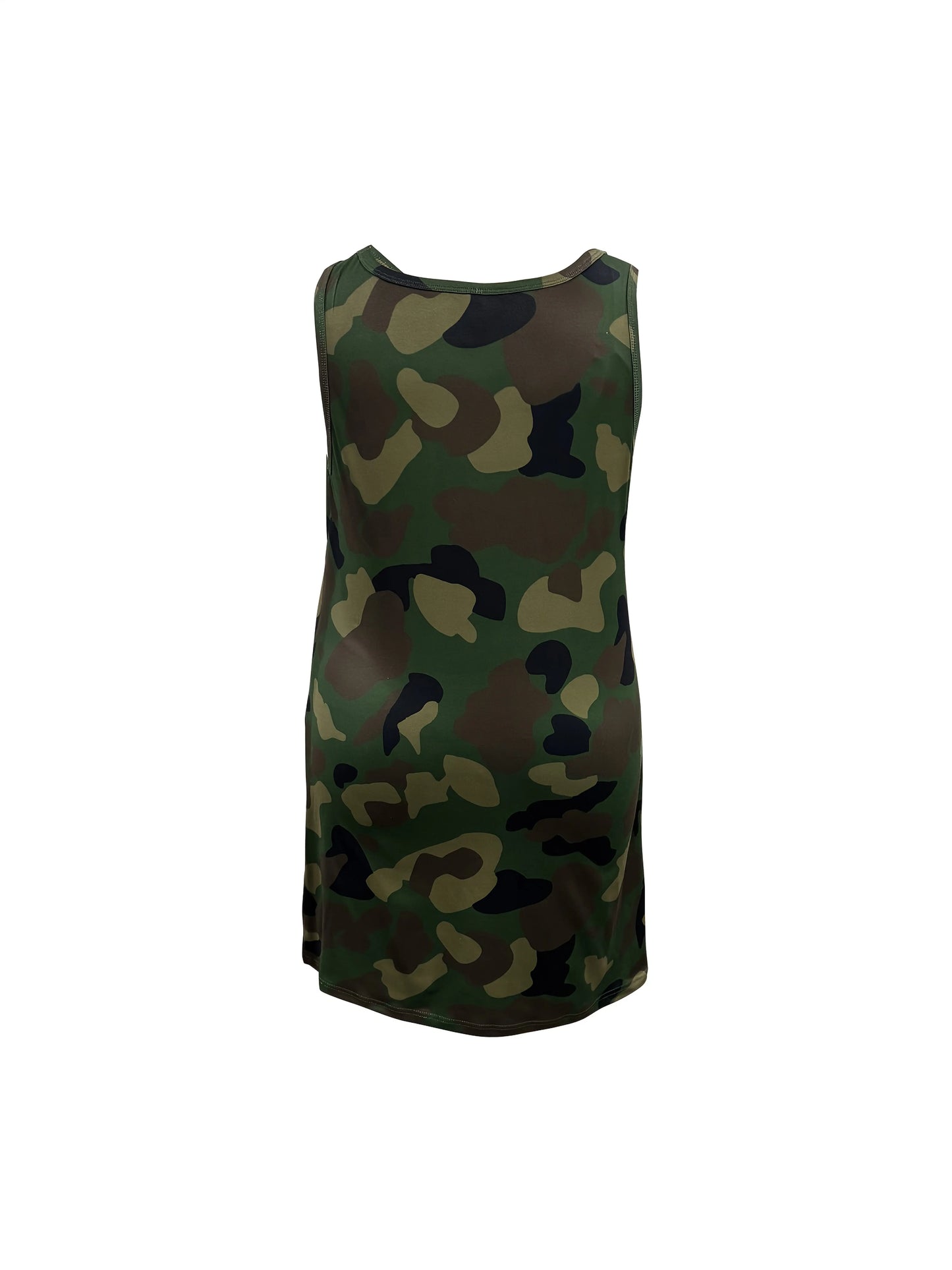 Two piece set of plus size Women's casual vest shorts, with a split hem and camouflage print Chic Le'Meek