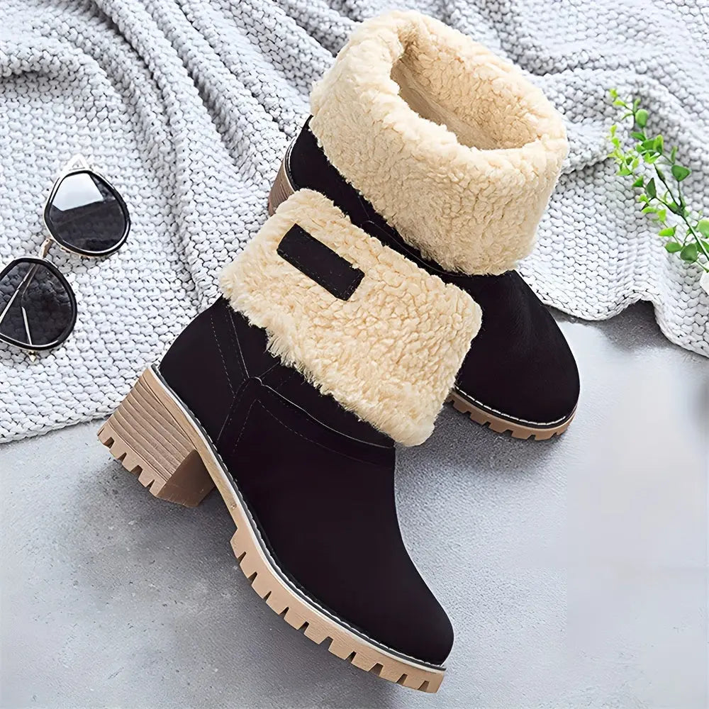 Winter Warm Women's Ankle Strap Platform Chunky Heel Comfort Faux Suede Plush Short Snow Boots Shoes For Woman Chic Le'Meek