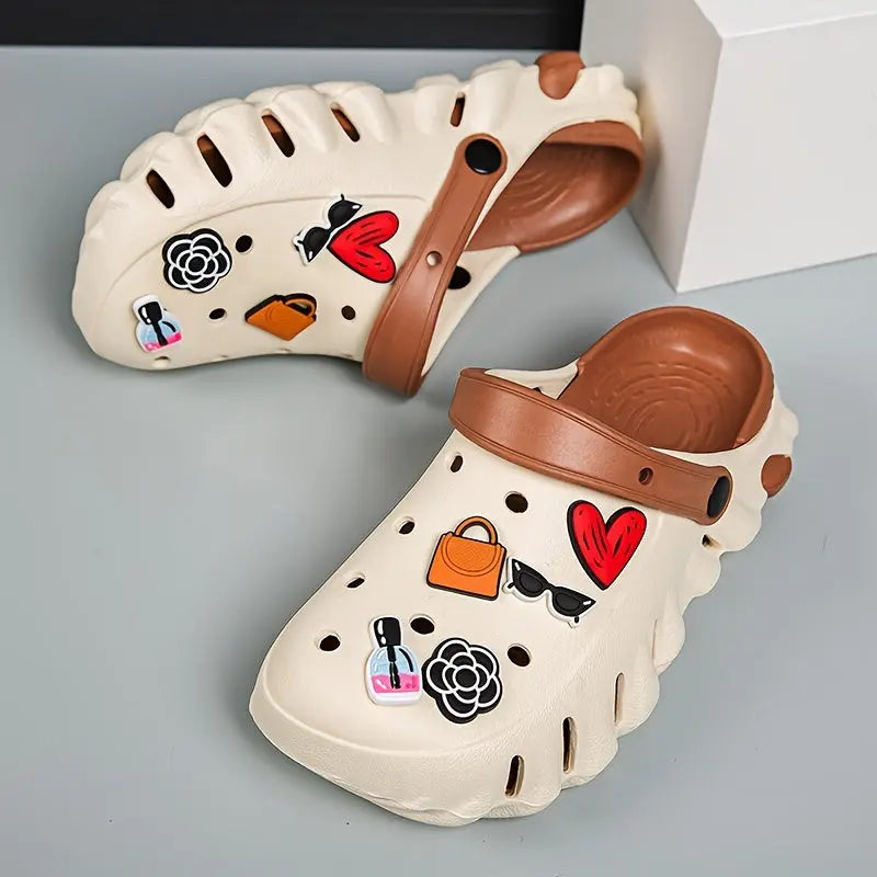 Women's Cartoon 3d Decor Clogs, Slip On Lightweight Soft Sole Garden Clogs, Closed Toe Summer Beach Shoes Chic Le'Meek