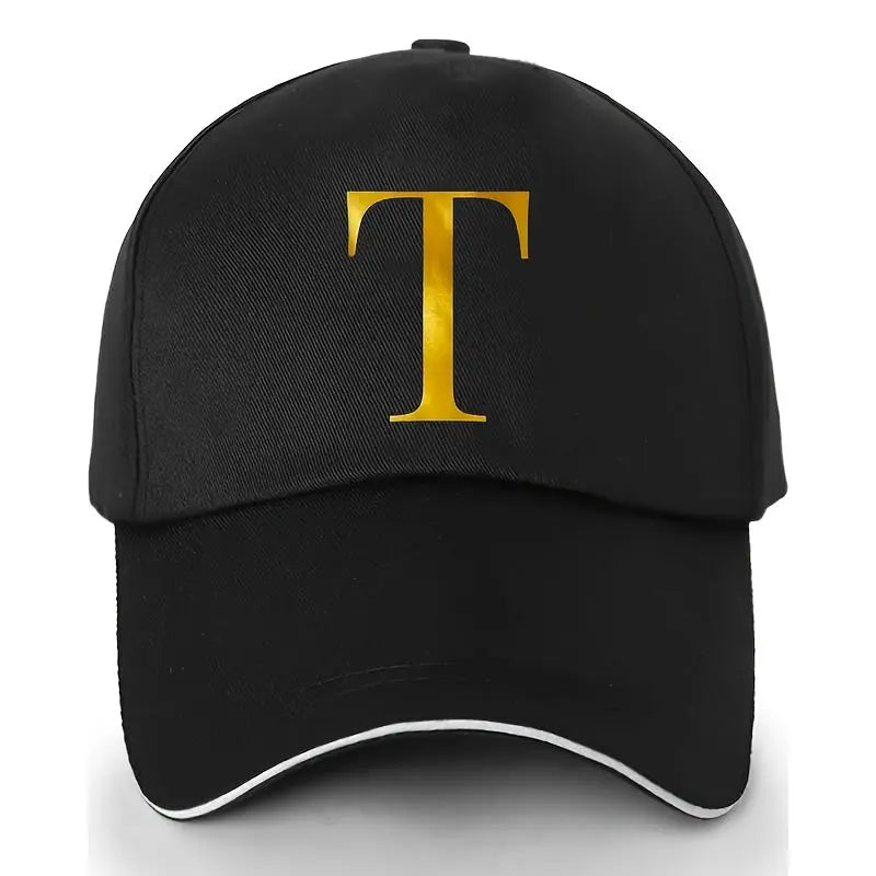Unisex Polyester Baseball Cap | Adjustable Fit | Lightweight, Breathable & Quick-Dry | Golden Letter Print Embroidery 'M' or 'A' | Ideal for Outdoor Sports and Travel | Stylish Hip-Hop Dad Hat, Casual Wear Hat | Hiphop Style Chic Le'Meek