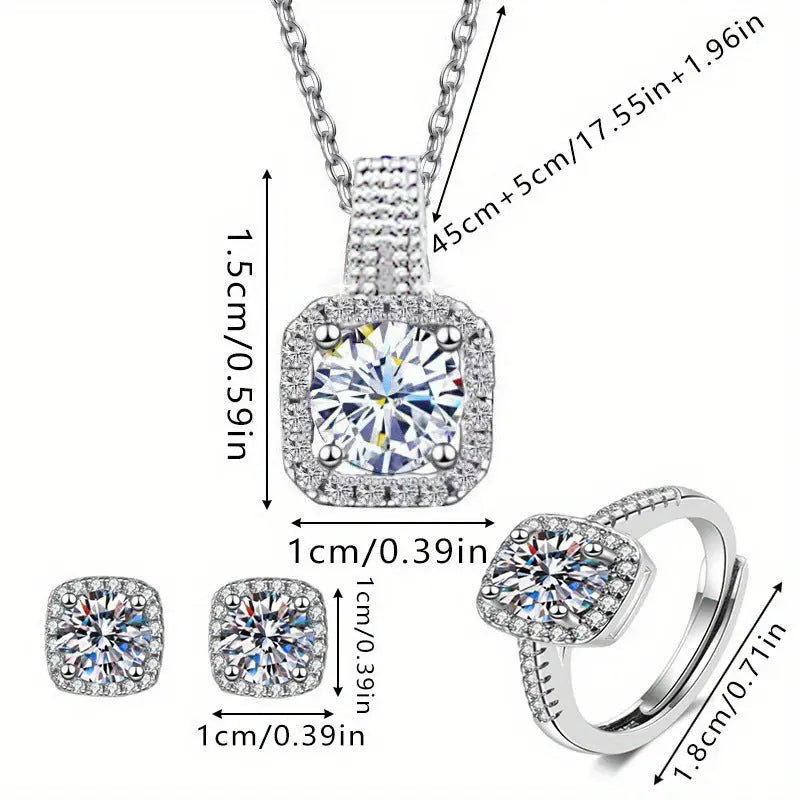 1 Set 4pcs Elegant, luxurious, Shiny And Exquisite necklace, earrings, Ring set, Beautiful And fashionable, all-match Commemorative Gift Chic Le'Meek