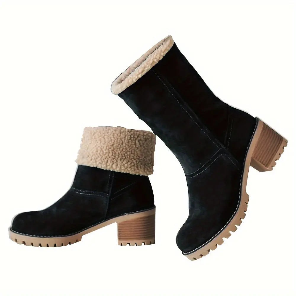 Winter Warm Women's Ankle Strap Platform Chunky Heel Comfort Faux Suede Plush Short Snow Boots Shoes For Woman Chic Le'Meek