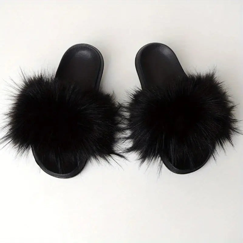 Luxurious Womens Faux Fur Slides - Soft Open Toe Slip-Ons - Ultra-Plush Indoor Slippers for Cozy Lounging - Comfortable Flat Sole - Perfect for Bedroom & Casual Wear Temu