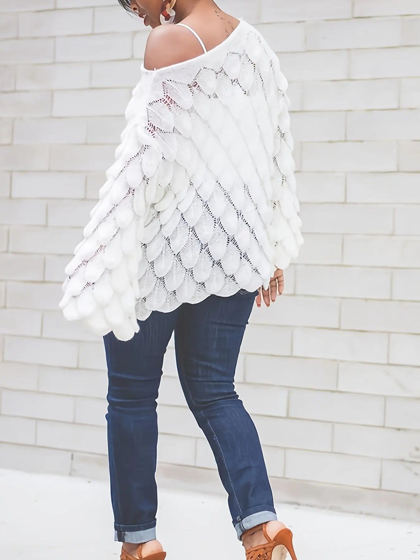 Women's Off-Shoulder Hollow Knit Sweater Temu