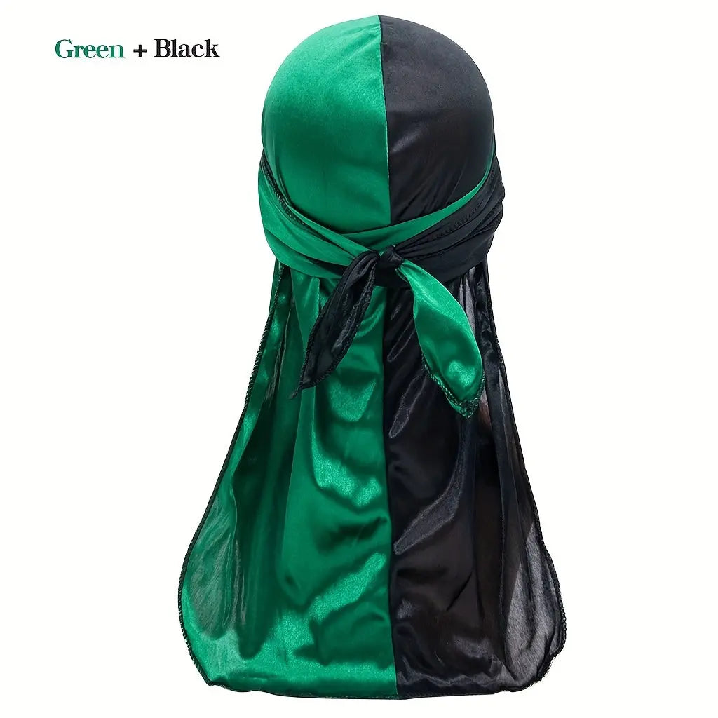 Silky Durag - Assorted Colors Satin Pirate Cap with Long Tail, Wide Straps, Elastic Breathable Head Wrap Chic Le'Meek