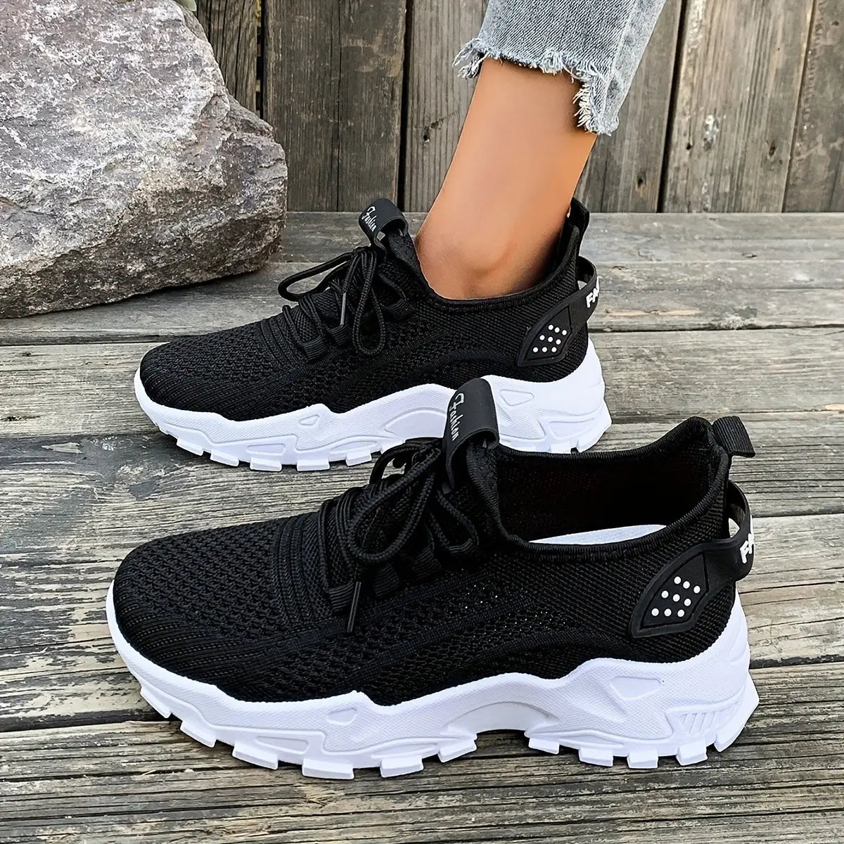 Ladies' Breathable Mesh Women'S Shoes, Lightweight And Low Cut Sports Shoes, Soft Insoles, Comfortable All Season Fitness, Walking And Casual Wear, White, Black, Red Fashionable Design, Comfortable Outdoor Thick Soled Casual Chic Le'Meek