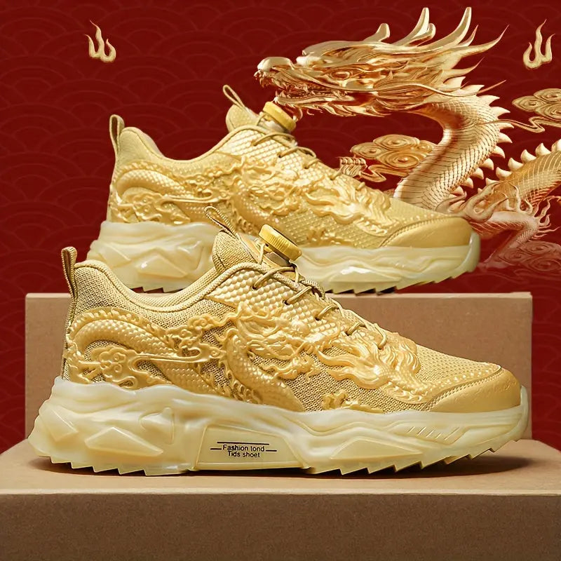 Trendy Dragon-Design Chunky Sneakers for All - Rotating Buckle, Non-Slip & Durable for Outdoor Adventures, Unisex Temu