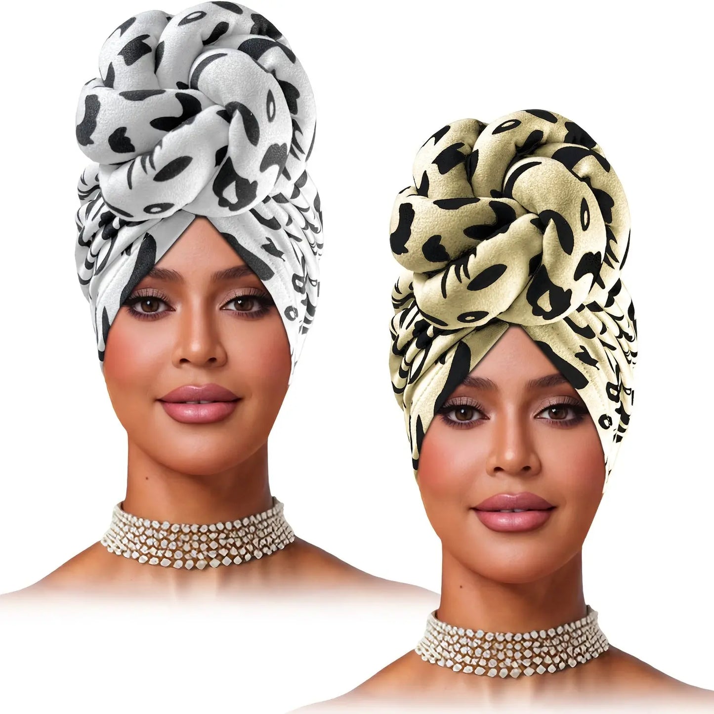 2pcs Zebra Print Pre-Tied Hair Turbans - Soft Polyester Knot Head Wraps for Women, Stylish Black & White Pattern, Comfortable Shower Cap for Short Hair, Fashion Headband | Zebra Print Turban | Snug Fit Design Chic Le'Meek