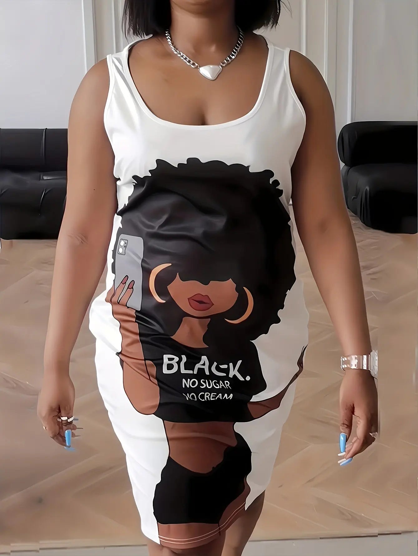 New Large Size Cartoon Portrait Printed Vest Dresses Chic Le'Meek