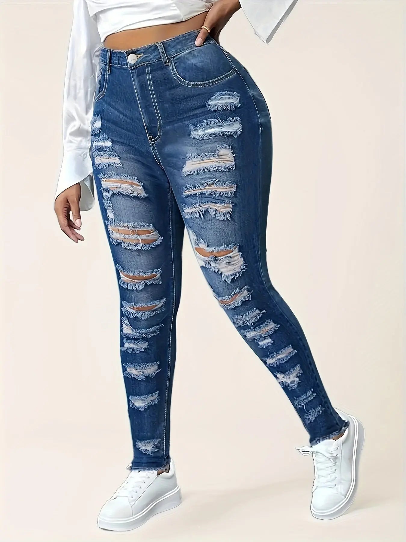 Women'S Slim-Fit Distressed Double-Sided Ripped Jeans - High-Waisted Stretch Denim Shorts with Frayed Hem & Slash Pockets, Casual Summer Streetwear, Light Blue Denim, Summer Casual Wear | Frayed Hem Jeans | Comfortable Fit Chic Le'Meek