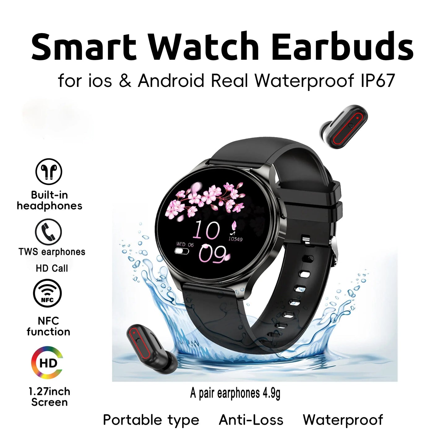 Fashion 2-in-1 Smartwatch Sports watch with headphones Elegant Women's Men's Waterproof Watch with earbuds Simple Yet Sophisticated Dial for Business & Social Events Temu