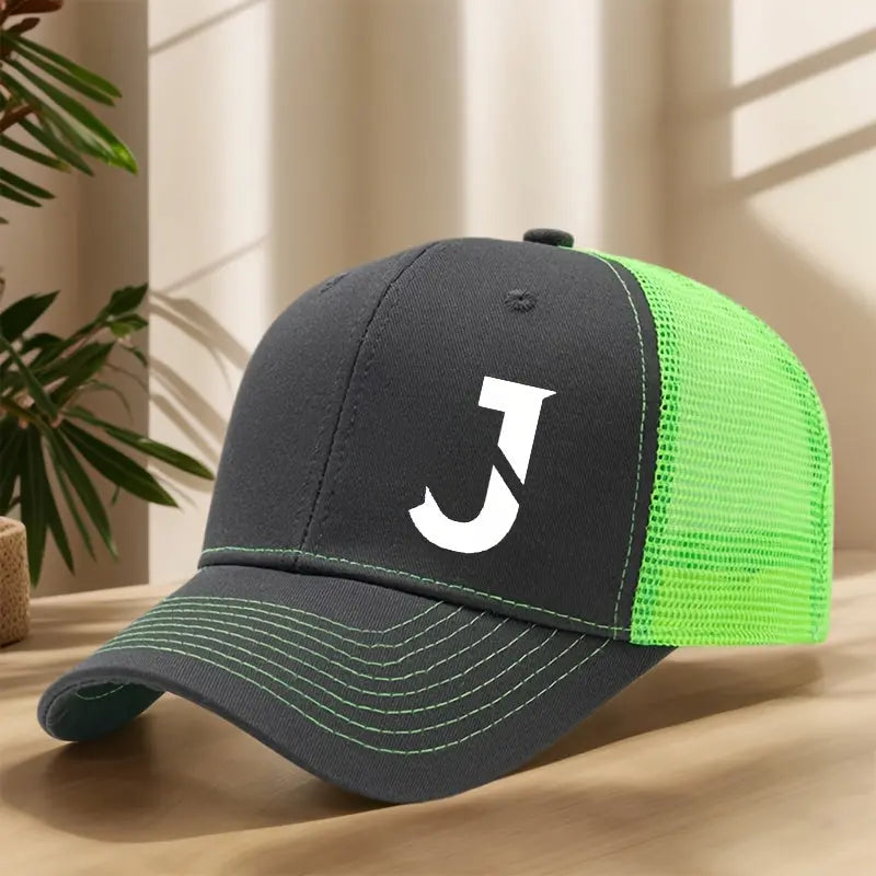 Creative Alphabet J Printed Baseball Cap - Spring/Summer Mesh Breathable Adjustable Bill Cap for Outdoor Leisure, Sports, Hiking, Fishing, and Sun Protection - Polyester Material, Non-Stretch Fabric, Lightweight, Hand Wash or Chic Le'Meek