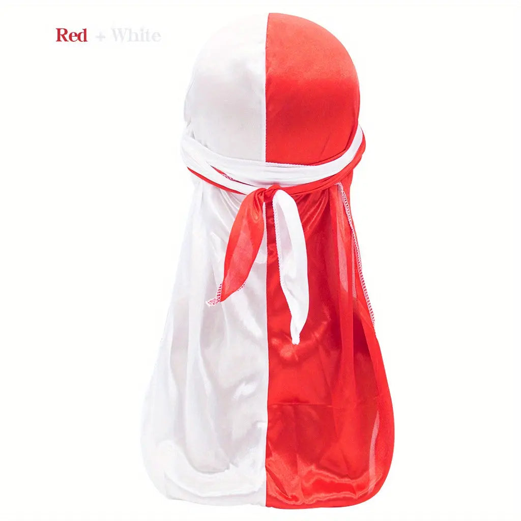 Silky Durag - Assorted Colors Satin Pirate Cap with Long Tail, Wide Straps, Elastic Breathable Head Wrap Chic Le'Meek