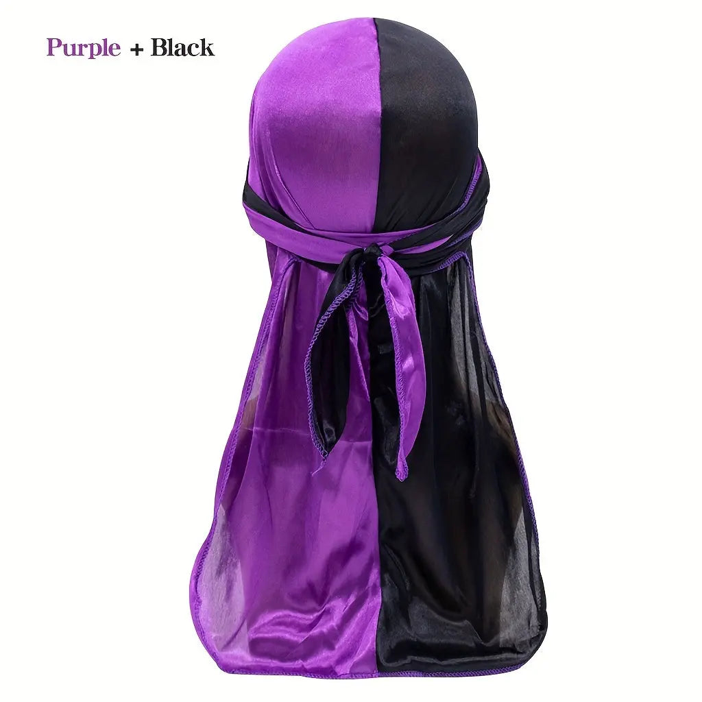 Silky Durag - Assorted Colors Satin Pirate Cap with Long Tail, Wide Straps, Elastic Breathable Head Wrap Chic Le'Meek