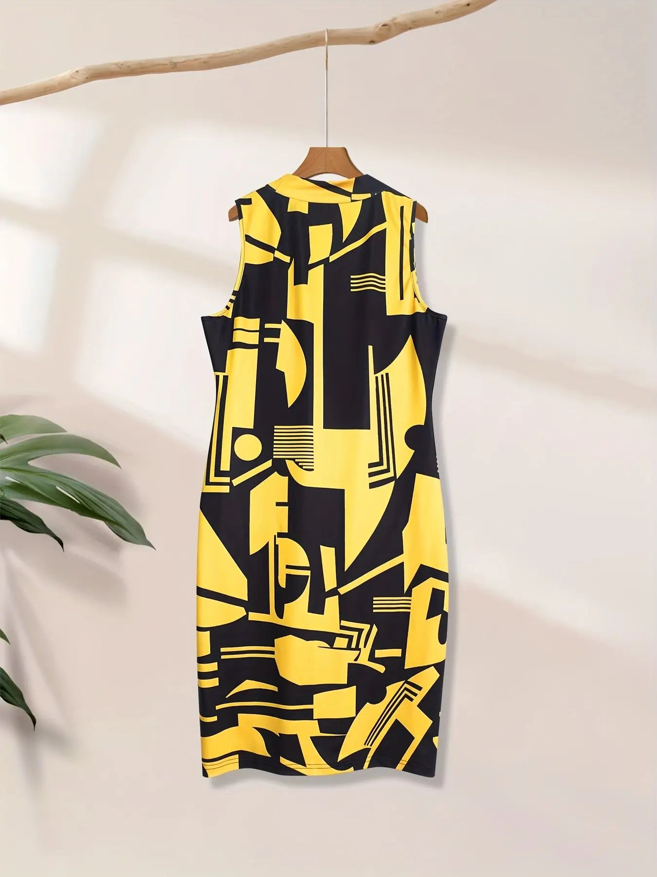 ECHOINE Women Sexy Plus Size Floral Print V Neck Long Sleeve Zipper Stretch Pencil Midi Bodycon Dress Party Chic Le'Meek