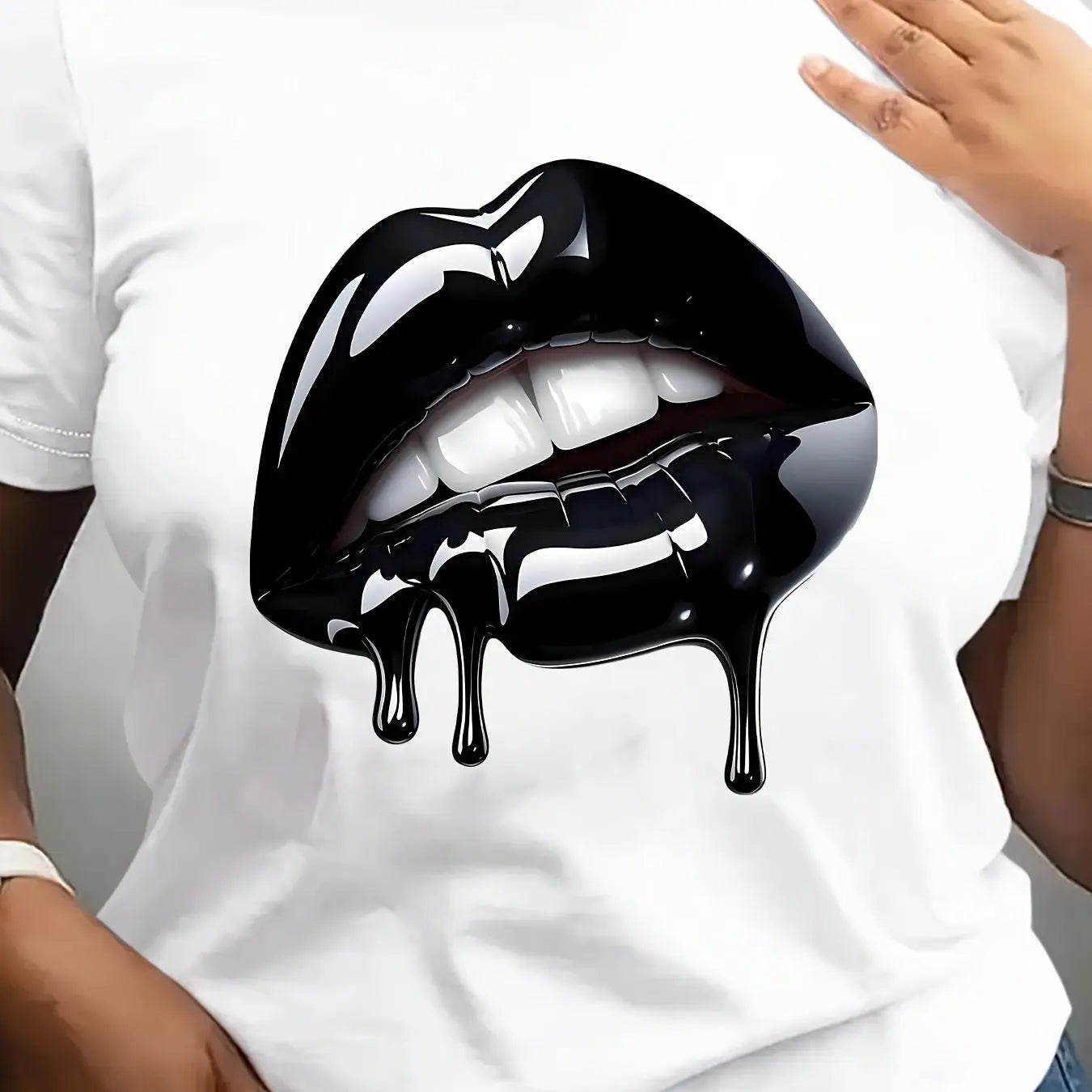 Plus Size Lip Printed T-Shirt Pure Casual Short Sleeve Shirt Breathable Very Suitable for Daily Wear Chic Le'Meek