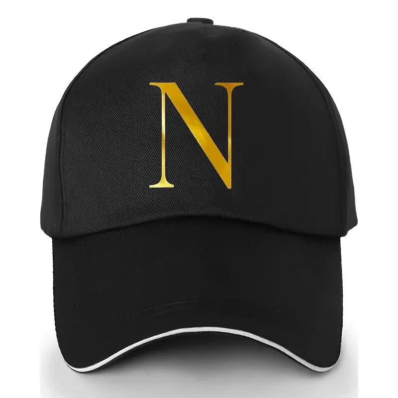 Unisex Polyester Baseball Cap | Adjustable Fit | Lightweight, Breathable & Quick-Dry | Golden Letter Print Embroidery 'M' or 'A' | Ideal for Outdoor Sports and Travel | Stylish Hip-Hop Dad Hat, Casual Wear Hat | Hiphop Style Chic Le'Meek