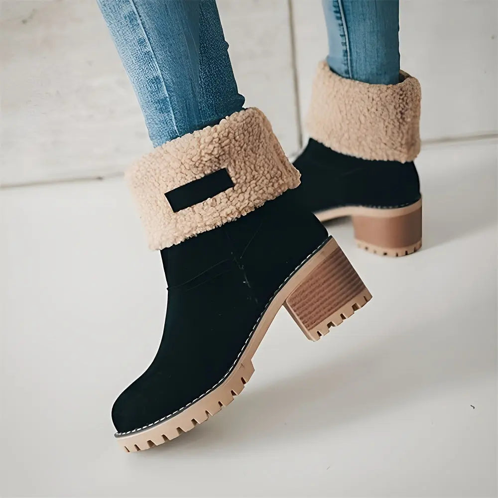 Winter Warm Women's Ankle Strap Platform Chunky Heel Comfort Faux Suede Plush Short Snow Boots Shoes For Woman Chic Le'Meek