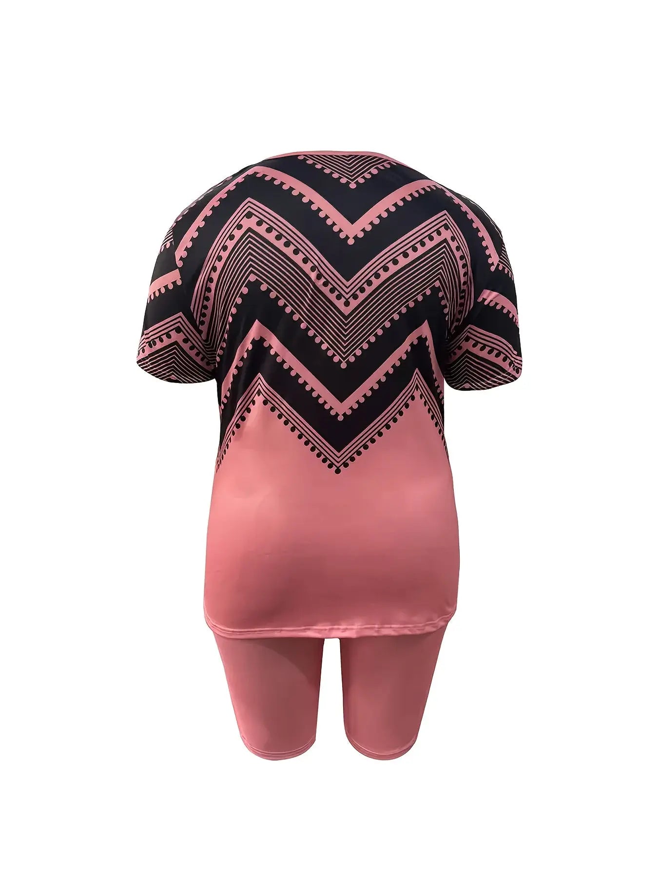 Womens Plus Size Bohemian Two Pieces Set Casual Elegant Shorts Set, V Neck Short Sleeve Top & Shorts Outfits For Spring, Fall & Summer, Comfortable Polyester For Casual Attire, Versatile Clothing, Women'S Plus Size Clothing Chic Le'Meek