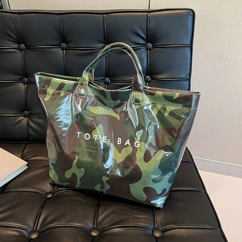 Women'S Fashion Tote Bag, Casual Style, Large Capacity, Fixed Shoulder Straps, Hook-and-loop Fastener Closure, Polyester Lining, Random Print Design, Versatile for Work and Commuting - White/Green/Red Chic Le'Meek