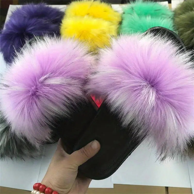 Luxurious Womens Faux Fur Slides - Soft Open Toe Slip-Ons - Ultra-Plush Indoor Slippers for Cozy Lounging - Comfortable Flat Sole - Perfect for Bedroom & Casual Wear Temu