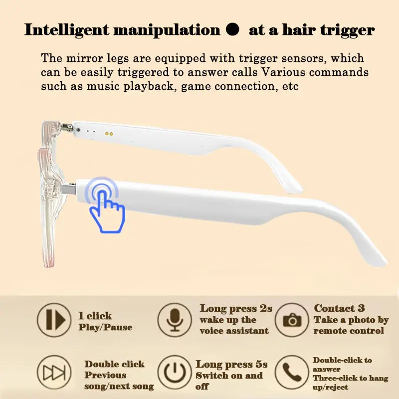 2025 New Smart Wireless Audio Glasses: Sports Music And Calls, Headphone Smart Glasses, Lightweight To Wear, Built-in Microphone And Speaker, Noise Cancellation, Touch And AI Voice Assistant, Compatible With IPhone/Android Chic Le'Meek