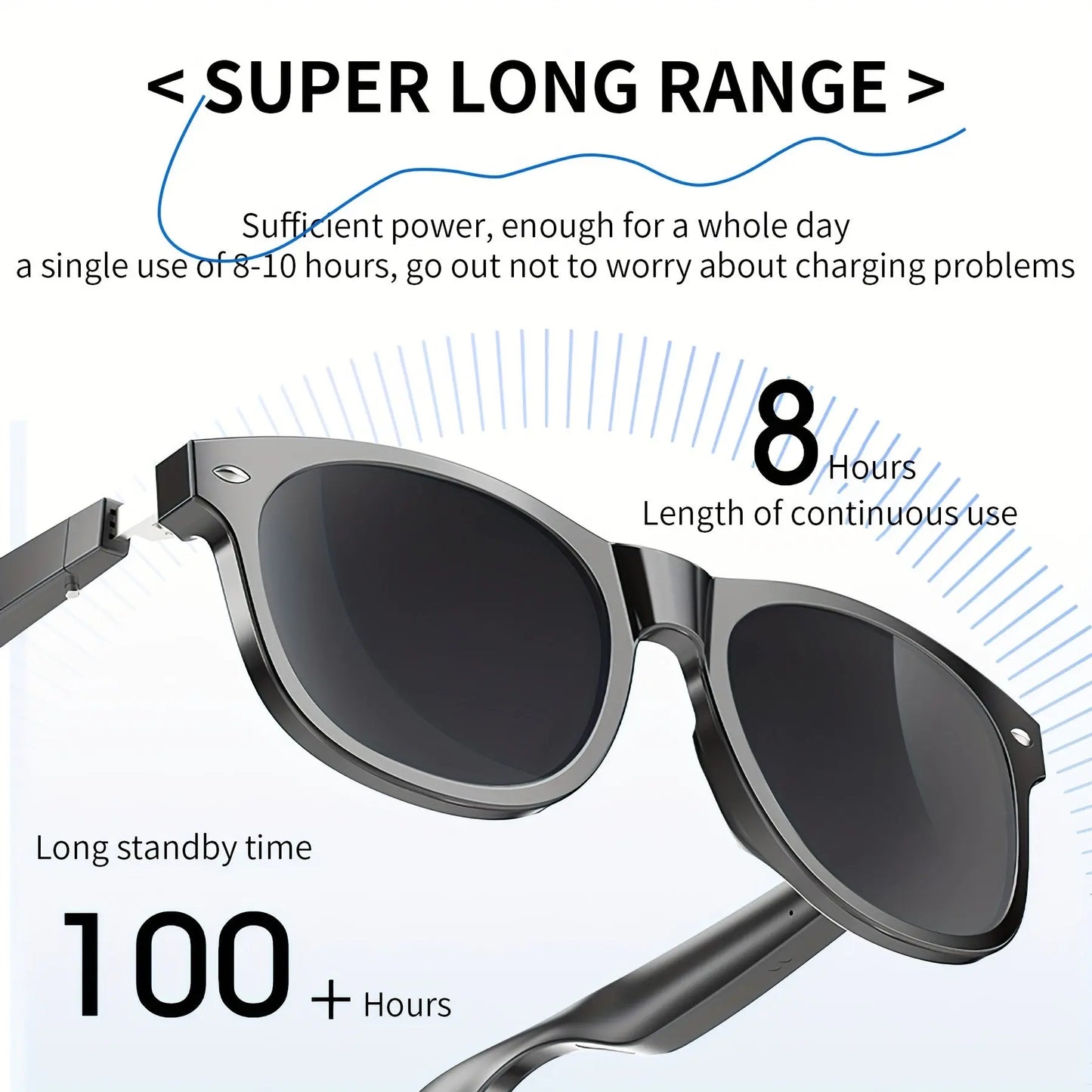 Smart Glasses, Wireless Connection, Music Playing Function, Wireless Call, Long Battery Life Temu