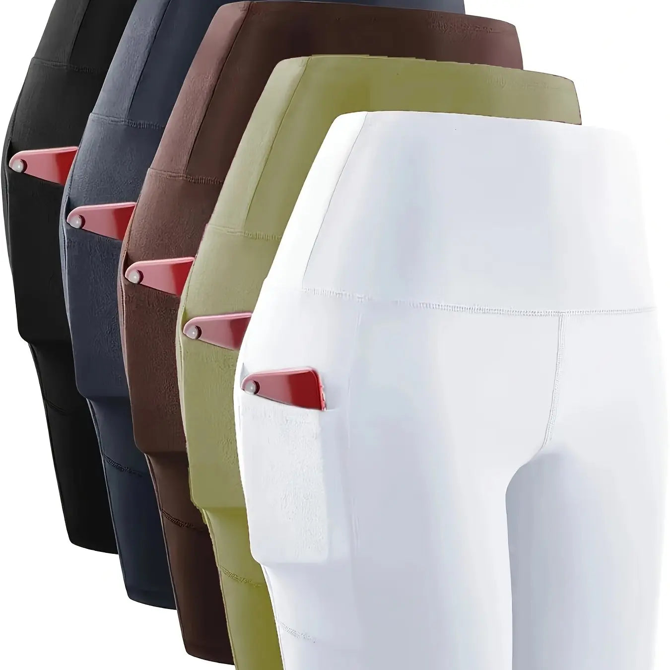 5pcs Set Of 5-inch High Waisted Knight Shorts, Women's Pockets, Ultra Soft Abdomen Control, No Perspective Exercise, Running, Yoga Exercise Shorts, 6-inch Length Chic Le'Meek