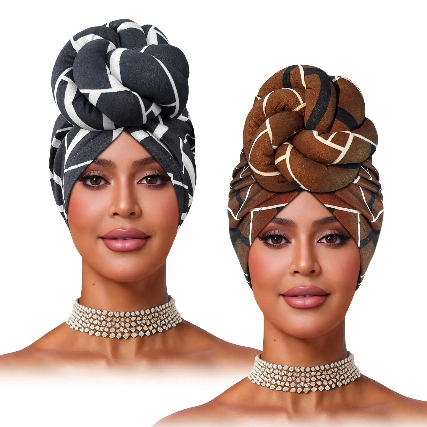 2pcs Zebra Print Pre-Tied Hair Turbans - Soft Polyester Knot Head Wraps for Women, Stylish Black & White Pattern, Comfortable Shower Cap for Short Hair, Fashion Headband | Zebra Print Turban | Snug Fit Design Chic Le'Meek