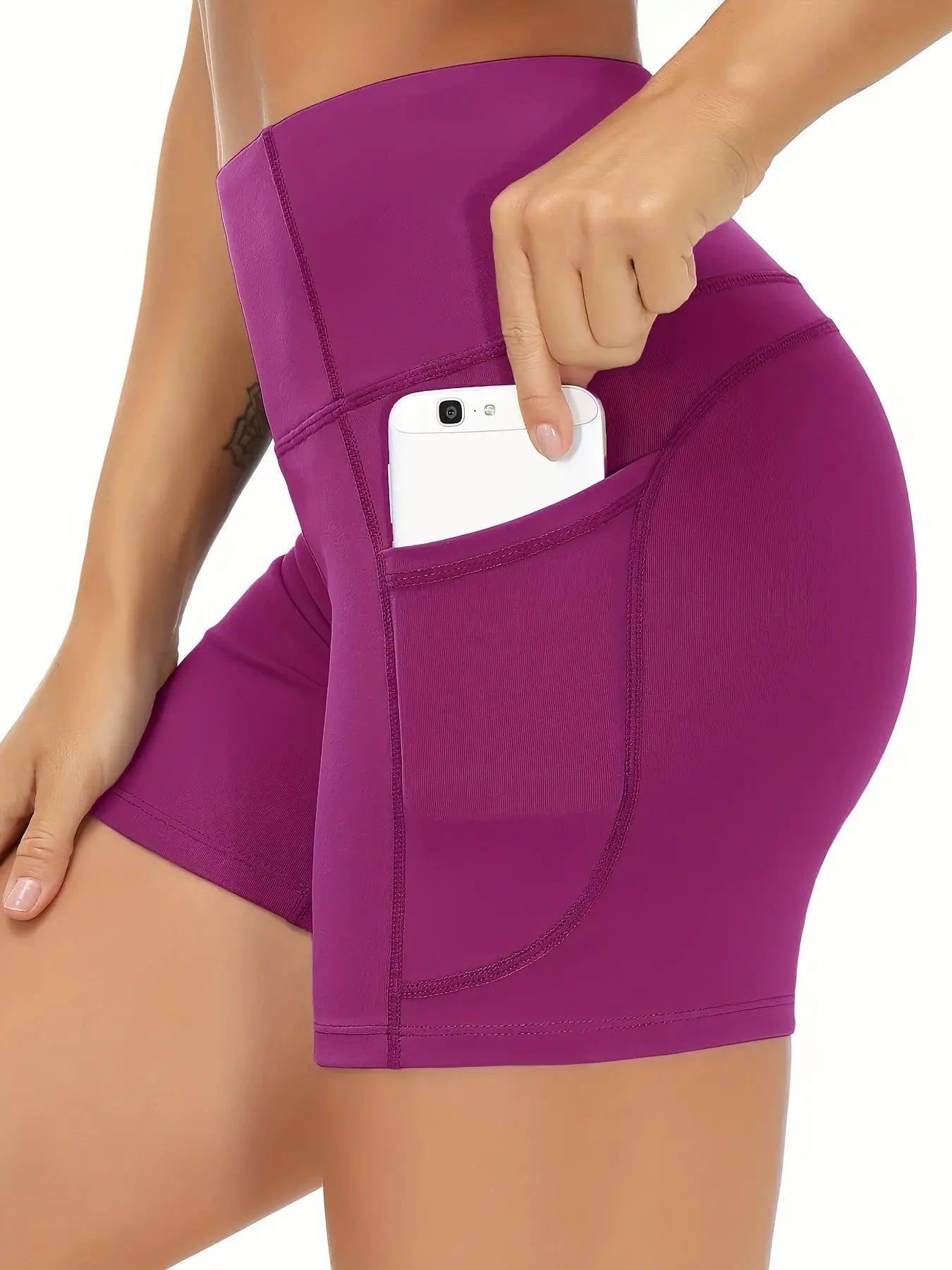 5pcs Set Of 5-inch High Waisted Knight Shorts, Women's Pockets, Ultra Soft Abdomen Control, No Perspective Exercise, Running, Yoga Exercise Shorts, 6-inch Length Chic Le'Meek