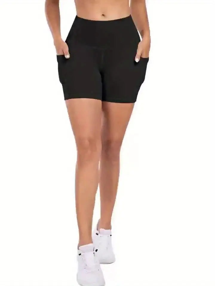 5pcs Set Of 5-inch High Waisted Knight Shorts, Women's Pockets, Ultra Soft Abdomen Control, No Perspective Exercise, Running, Yoga Exercise Shorts, 6-inch Length Chic Le'Meek