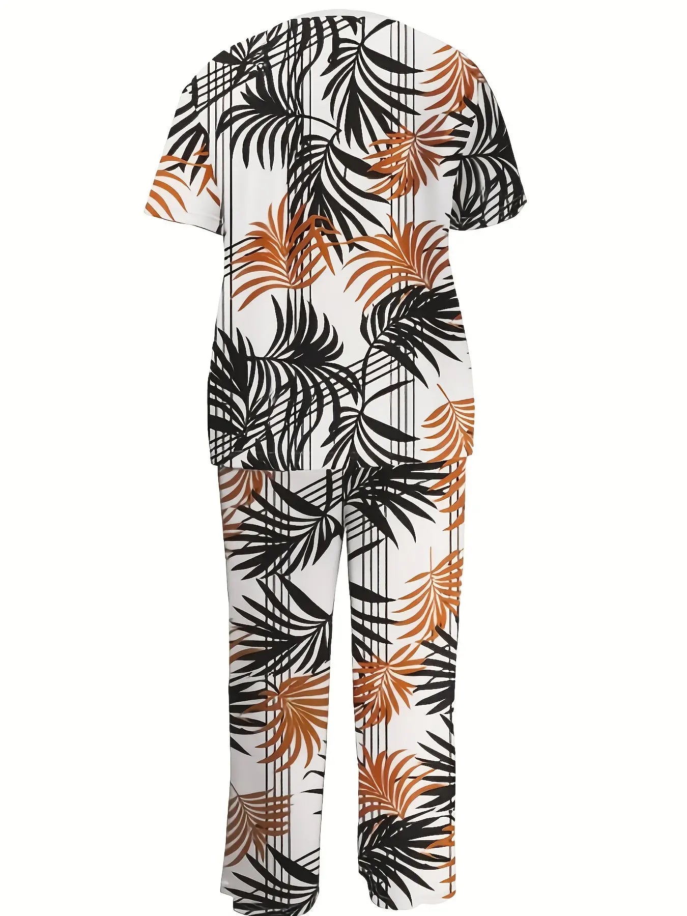 Smart Casual Plus Size Women'S Ethnic Style Crewneck Two-piece Short Sleeve Top And Long Pants Bottoms Set Chic Le'Meek