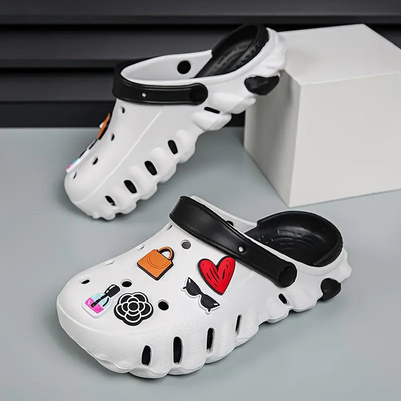 Women's Cartoon 3d Decor Clogs, Slip On Lightweight Soft Sole Garden Clogs, Closed Toe Summer Beach Shoes Chic Le'Meek