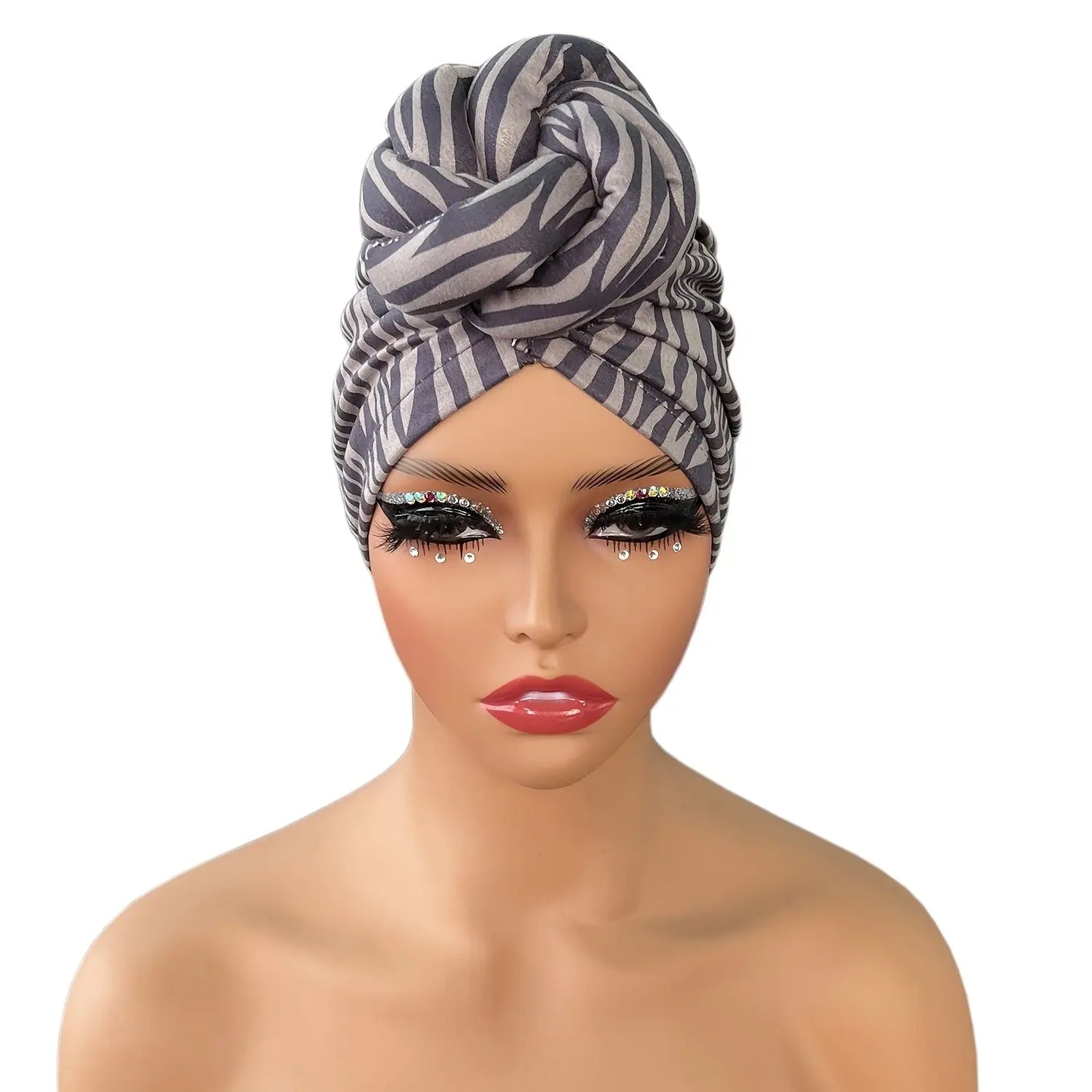 2pcs Zebra Print Pre-Tied Hair Turbans - Soft Polyester Knot Head Wraps for Women, Stylish Black & White Pattern, Comfortable Shower Cap for Short Hair, Fashion Headband | Zebra Print Turban | Snug Fit Design Chic Le'Meek