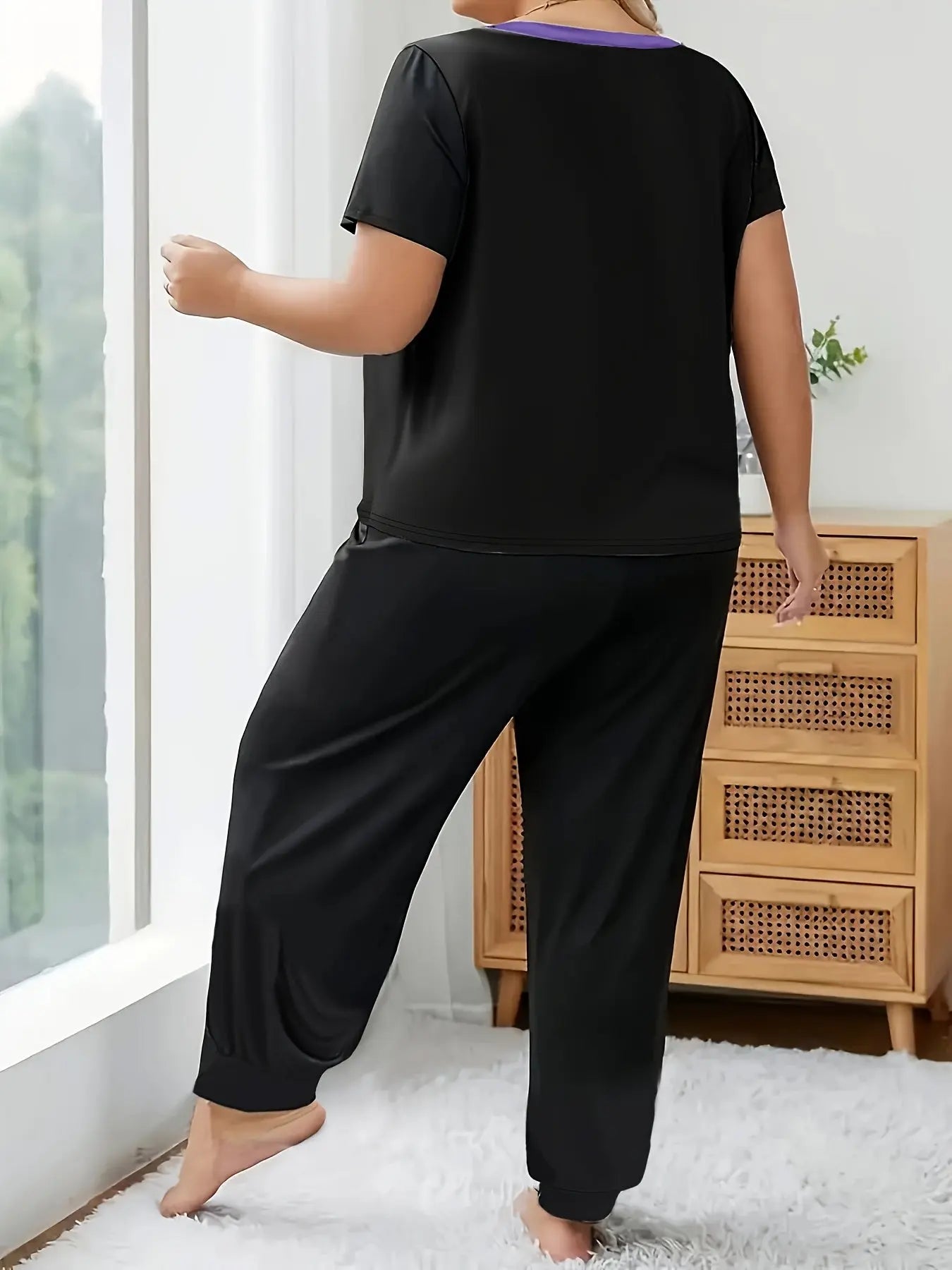 Plus Size "Have a Great Weekend" Print Short Sleeve Pajama Set - Casual, All-Season Polyester Pajamas with Relaxed Fit, Ideal for Adults, Relaxed Fit Pajamas | Playful Print Design | Polyester Fabric Chic Le'Meek