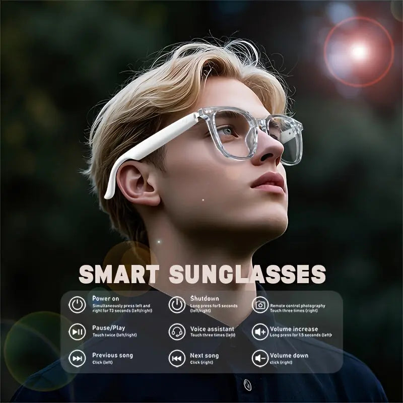 Smart Audio Glasses, Wireless, Rechargeable Battery, Built-in Microphone, High-Resolution Audio, Touch Control, Anti-Blue Light, for Office, Outdoor, Sports, Driving, Music Playback, Hands-Free Calling - Ideal Holiday Gifts Chic Le'Meek