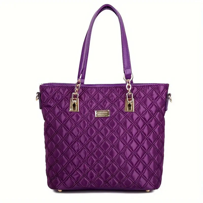6pcs Chic Argyle Quilted Women's Purse Set - Stylish Solid Color Tote Bag with Boston Handbag, Crossbody Bag, Long Wallet, Wristlet Clutch, Coin Purse, and Key Holder - Perfect for Daily Use, Travel, and Work Chic Le'Meek