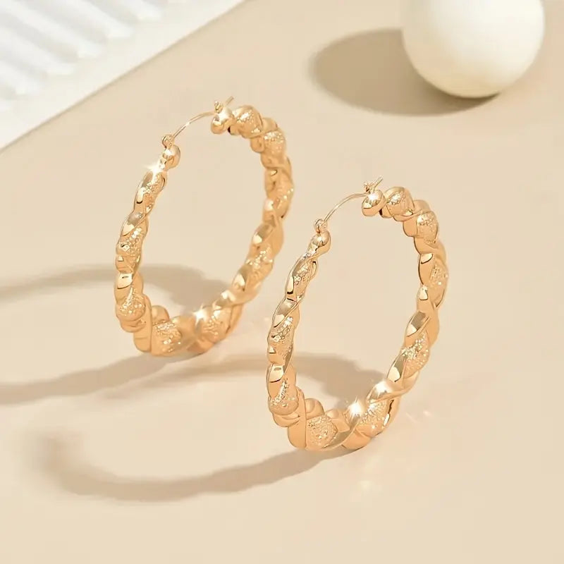 18K Golden Plated Hoop Earrings - Vintage Embossed Design with Stainless Steel Posts, Luxurious & Comfortable Chic Le'Meek
