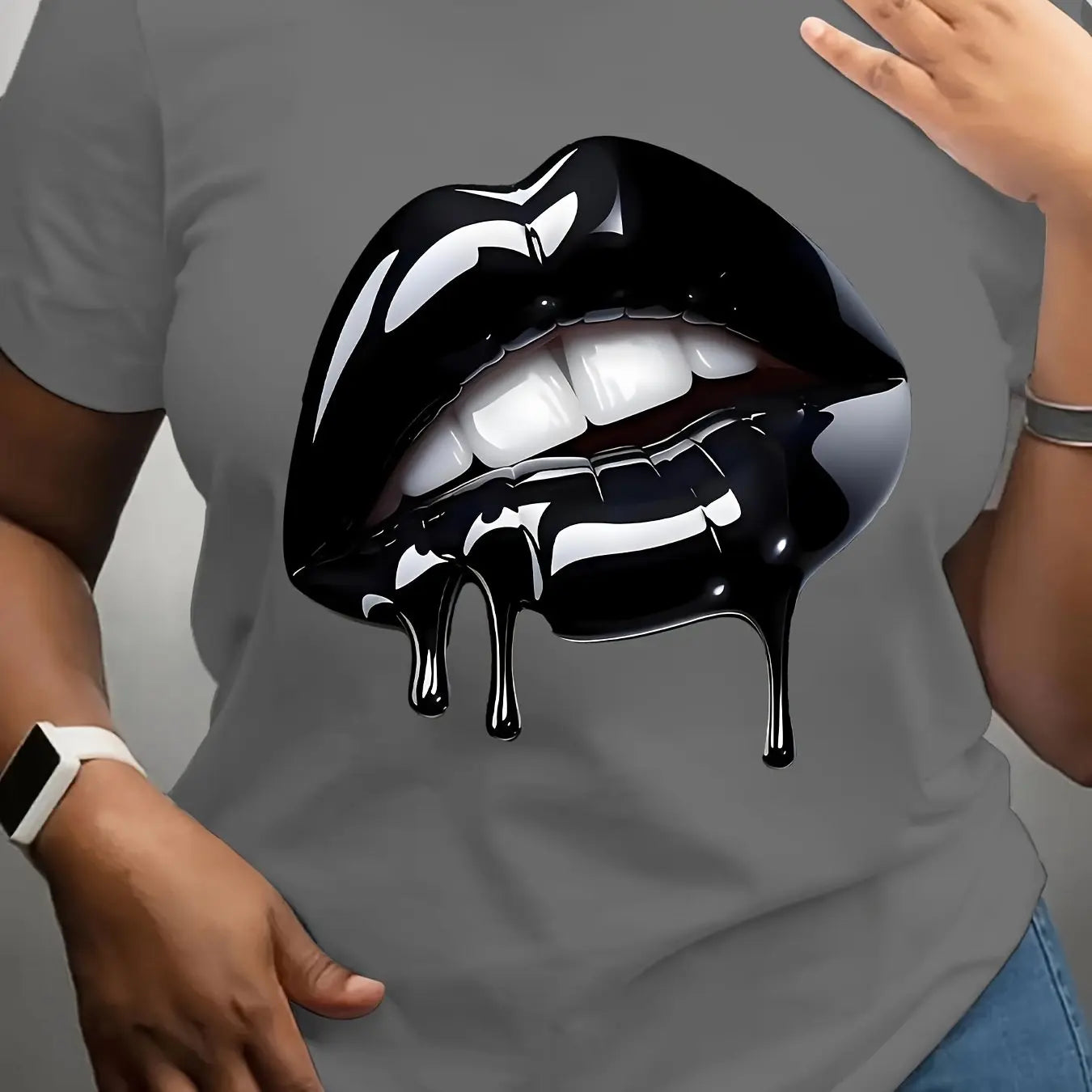 Plus Size Lip Printed T-Shirt Pure Casual Short Sleeve Shirt Breathable Very Suitable for Daily Wear Chic Le'Meek