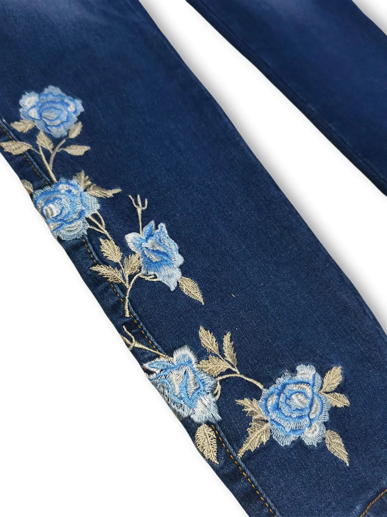 Plus Size Casual Jeans, Women's Plus Washed Floral Embroidery Button Fly Skinny Jeans Temu