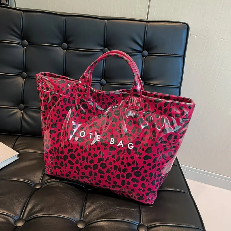 Women'S Fashion Tote Bag, Casual Style, Large Capacity, Fixed Shoulder Straps, Hook-and-loop Fastener Closure, Polyester Lining, Random Print Design, Versatile for Work and Commuting - White/Green/Red Chic Le'Meek