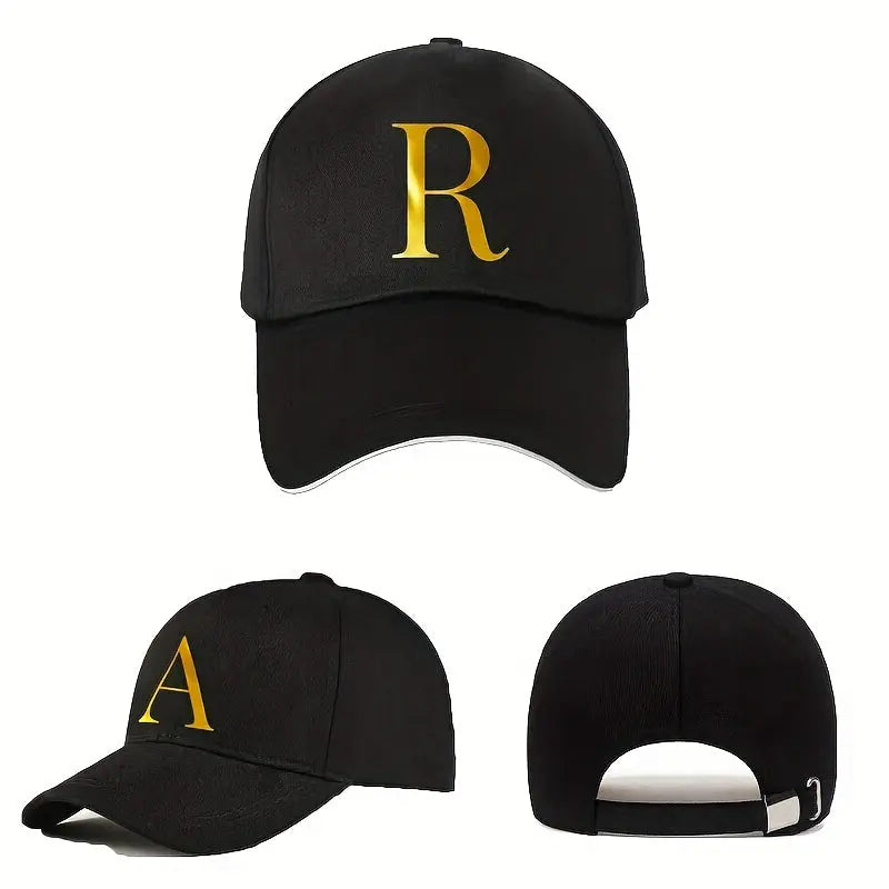 Unisex Polyester Baseball Cap | Adjustable Fit | Lightweight, Breathable & Quick-Dry | Golden Letter Print Embroidery 'M' or 'A' | Ideal for Outdoor Sports and Travel | Stylish Hip-Hop Dad Hat, Casual Wear Hat | Hiphop Style Chic Le'Meek