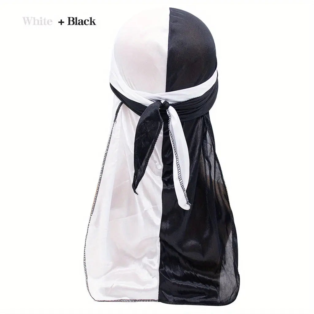 Silky Durag - Assorted Colors Satin Pirate Cap with Long Tail, Wide Straps, Elastic Breathable Head Wrap Chic Le'Meek