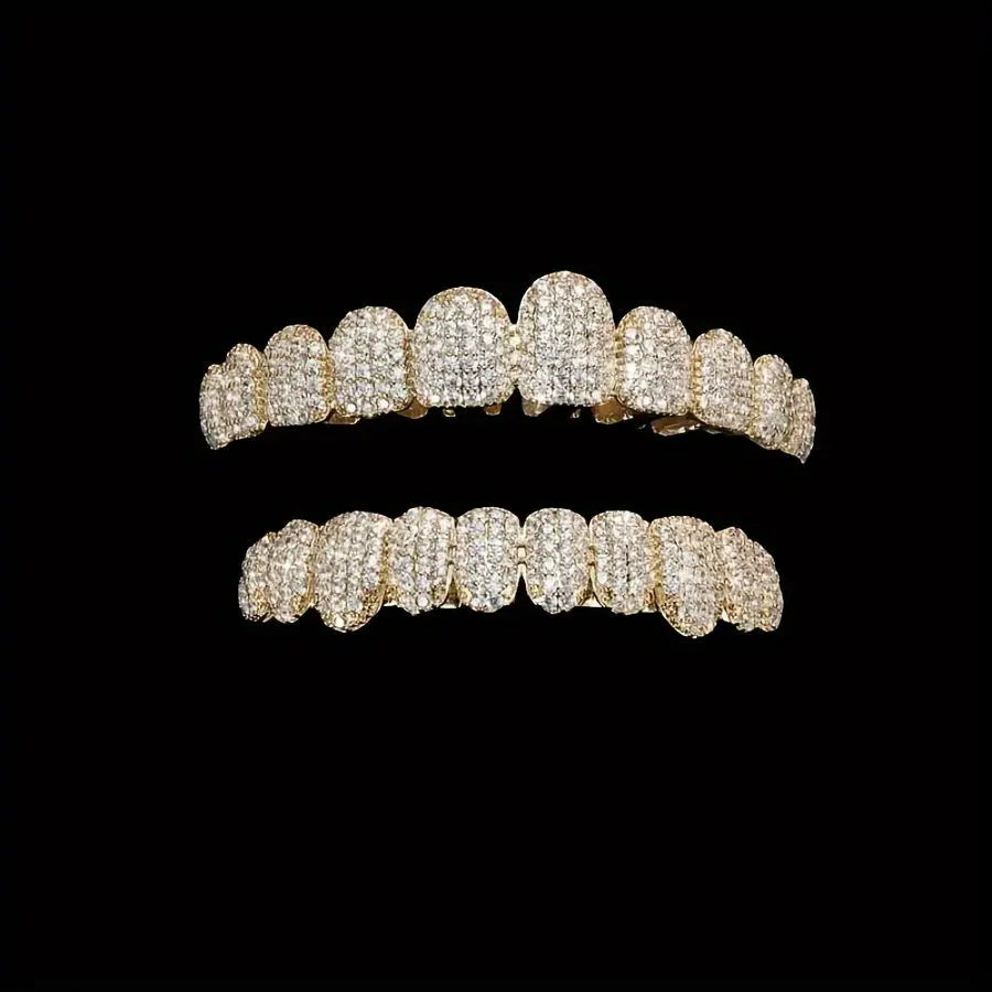 2pcs/set Synthetic Zircon Grillz Set, Unisex, Fashionable Hip Hop Mouth Teeth Grills, One Size Fits All, Removable Tooth Caps, For Rappers And Parties, With Mold Kit Temu