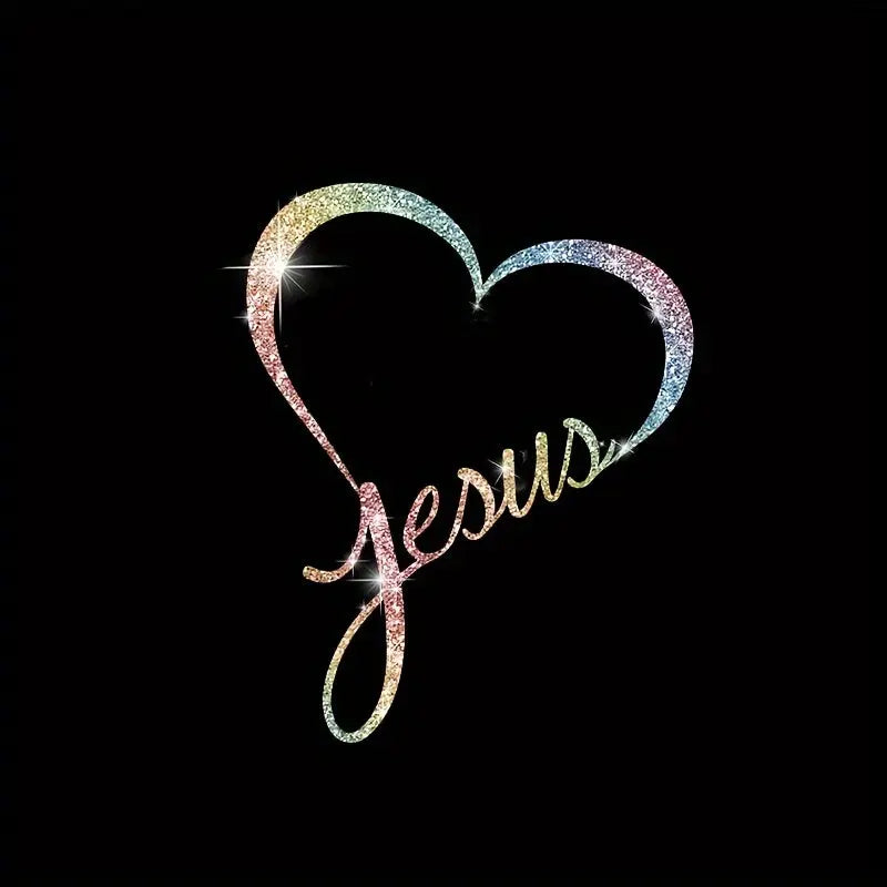 1pc JESUS Car Door Decoration Sticker Love Reflective Decal Window Fashionable Bling Shiny Car Decal Chic Le'Meek