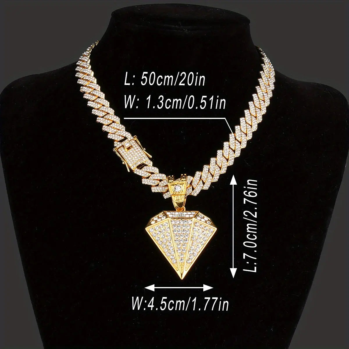 1 Pc Mens Hip Hop Punk Golden Large Rhinestone Pendant Necklace, Fashion Miami Cuban Chain Temu