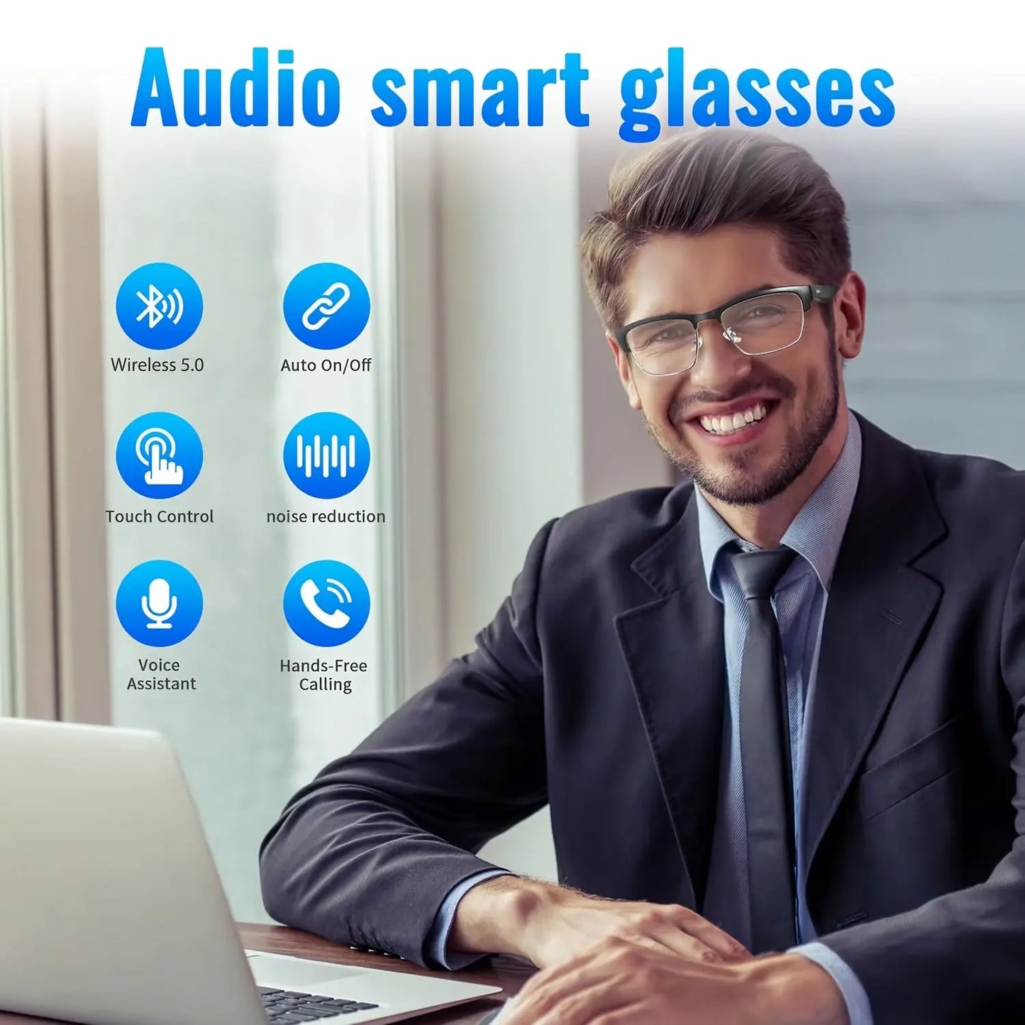 HD Smart Glasses - Built-in Microphone, HiFi Music, Anti-Blue Light, Voice Assistant Compatible, iPhone/Android Friendly, Office Eye Protection, Daily Outdoor Use, Stylish Business Wear Temu
