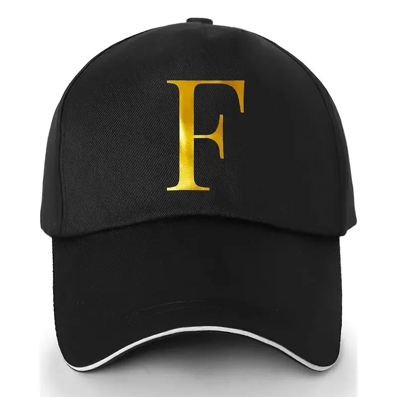Unisex Polyester Baseball Cap | Adjustable Fit | Lightweight, Breathable & Quick-Dry | Golden Letter Print Embroidery 'M' or 'A' | Ideal for Outdoor Sports and Travel | Stylish Hip-Hop Dad Hat, Casual Wear Hat | Hiphop Style Chic Le'Meek