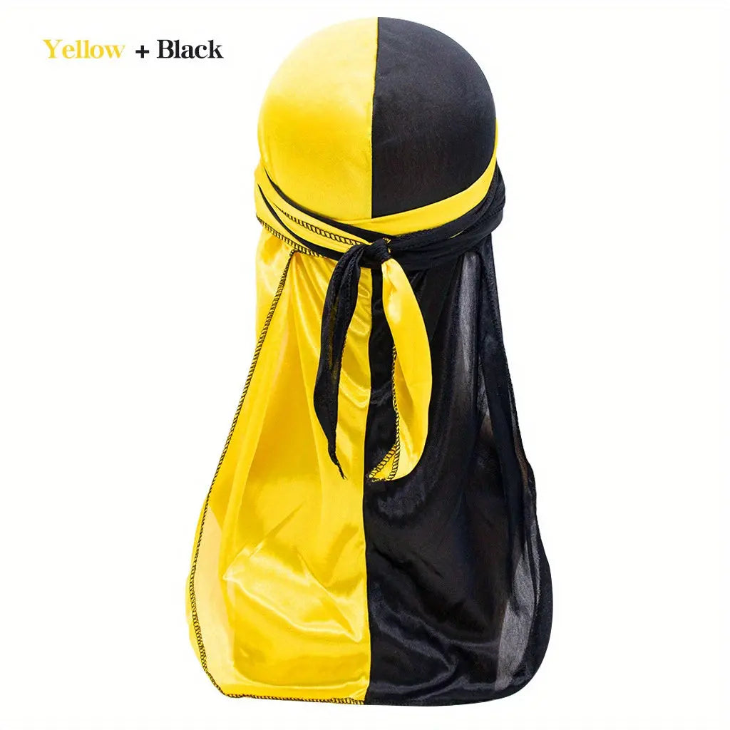 Silky Durag - Assorted Colors Satin Pirate Cap with Long Tail, Wide Straps, Elastic Breathable Head Wrap Chic Le'Meek