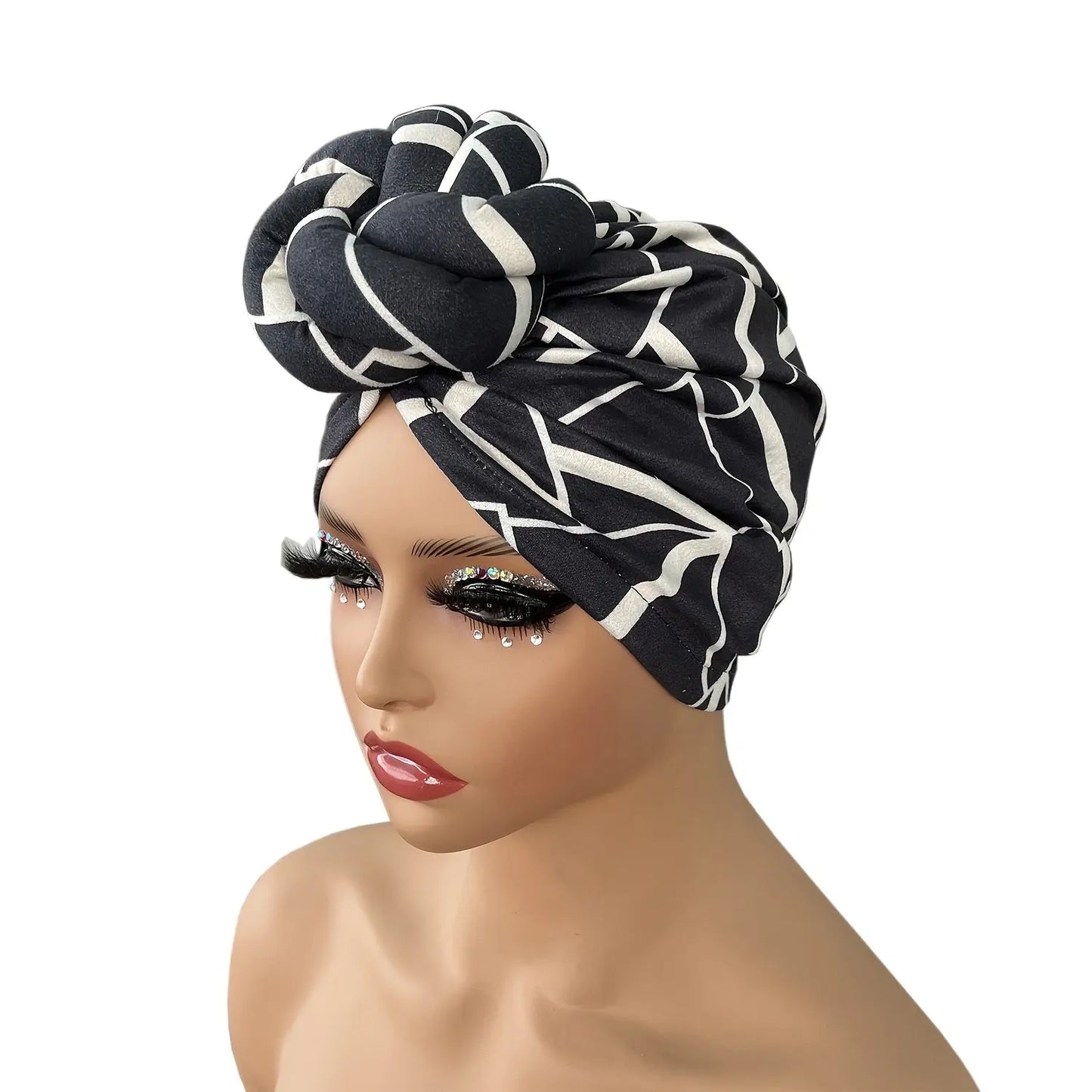 2pcs Zebra Print Pre-Tied Hair Turbans - Soft Polyester Knot Head Wraps for Women, Stylish Black & White Pattern, Comfortable Shower Cap for Short Hair, Fashion Headband | Zebra Print Turban | Snug Fit Design Chic Le'Meek